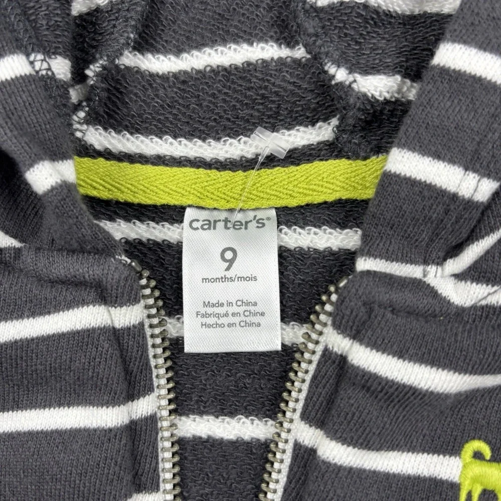 Carter's 9 Months Dark Green & White‎ Striped Hooded Boys Dog Jacket Baby